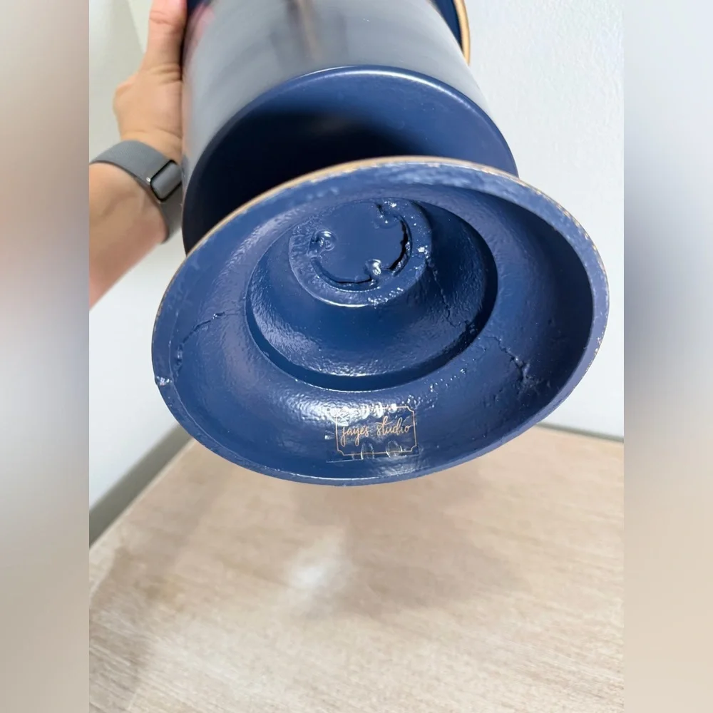 Jaye’s Studio Ice Bucket Colorblock Navy Blue Gold Handle Heavy Base Luxury Home